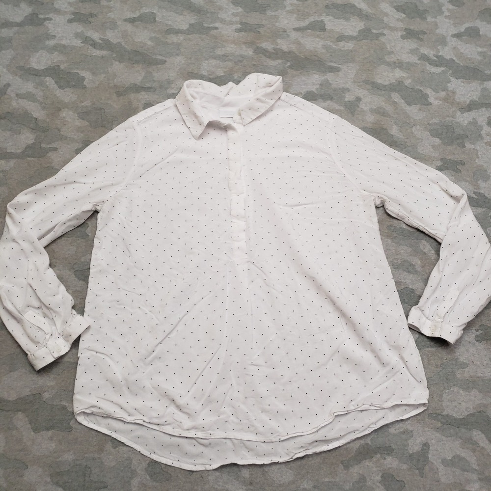 White Label Top Womens 14 White Long Sleeve Polka Dot